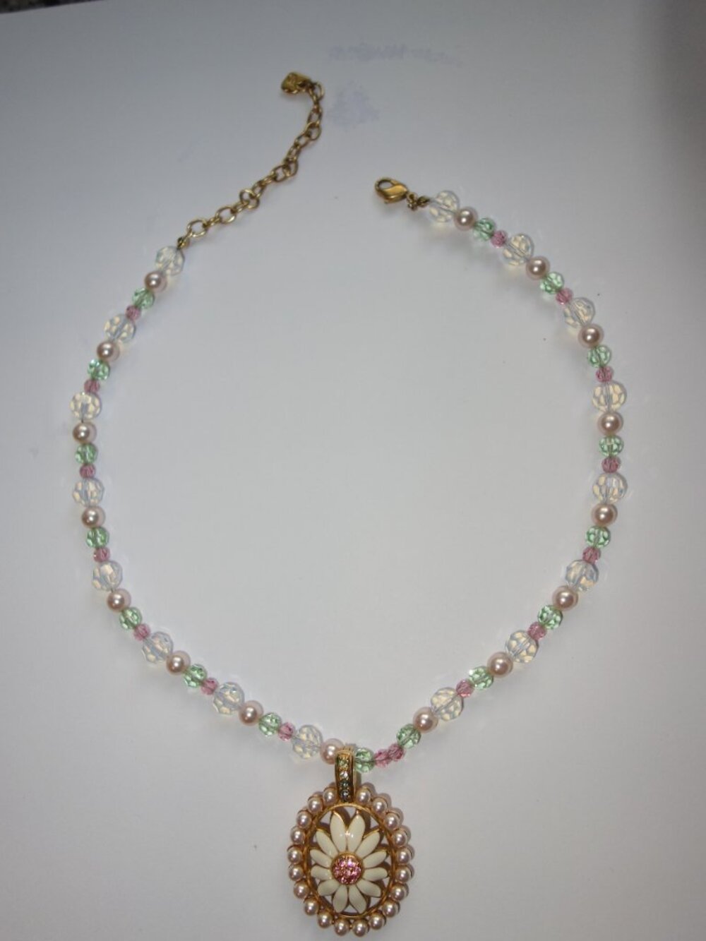 Swarovski Pearls & Crystals Necklace with Oval Enamel Flower Pendant